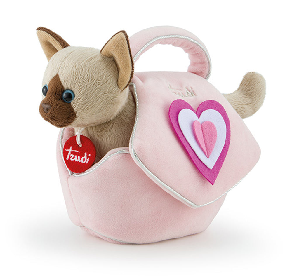 Pets Kitty Cat in a Pink Bag with Hearts - 26cm