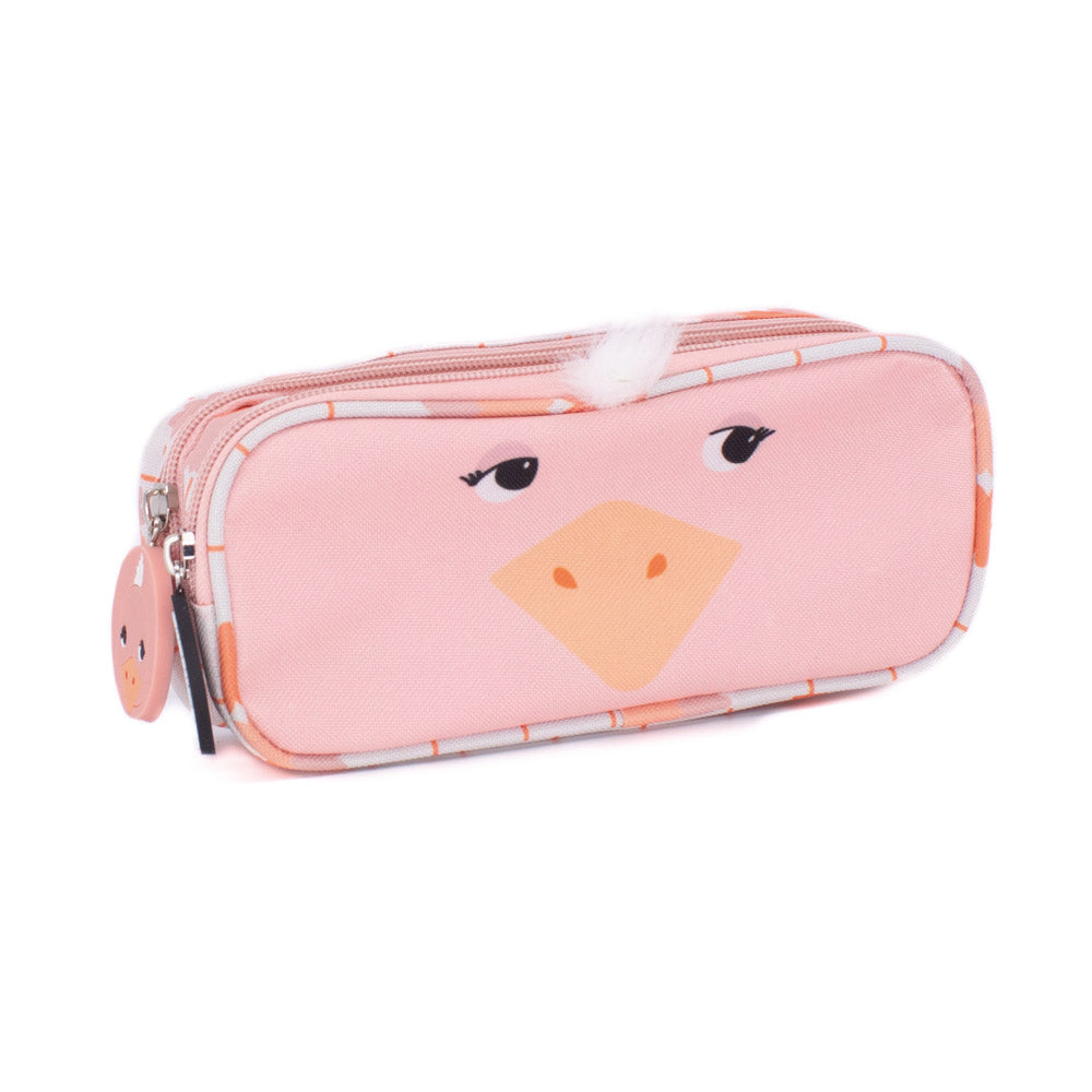 2 Zip / Double Compartment Pencil Case Pomelos the Ostrich Face