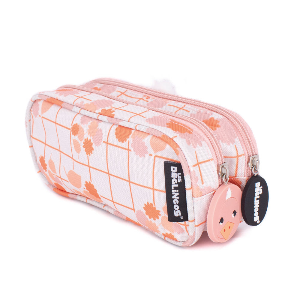 2 Zip / Double Compartment Pencil Case Pomelos the Ostrich Face