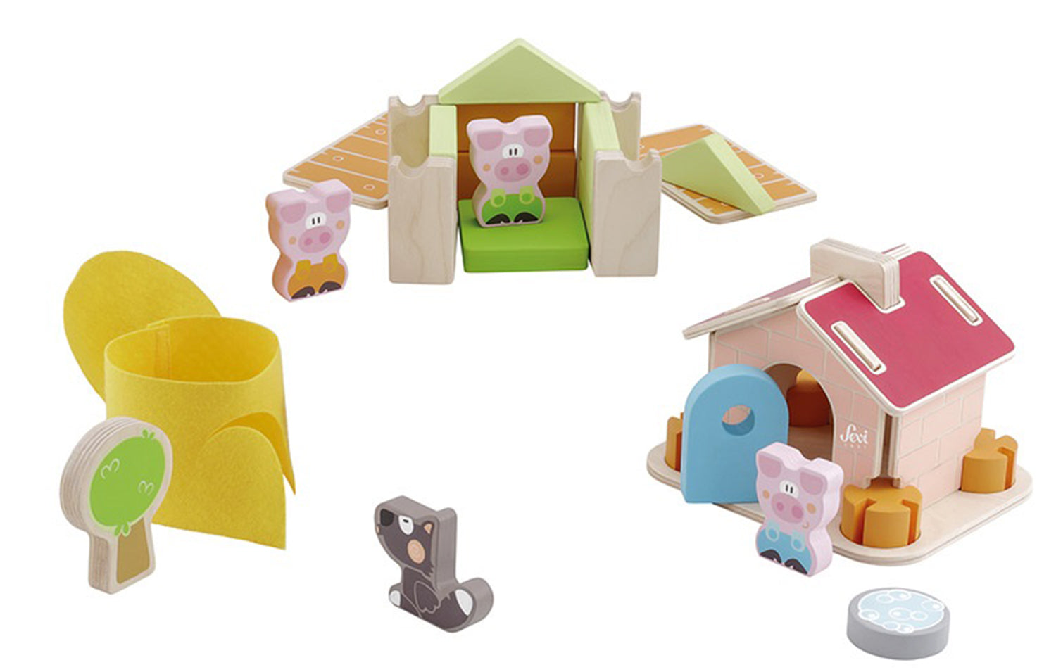 Sevi Wooden Construction Set “Three Little Pigs” - 36 pieces